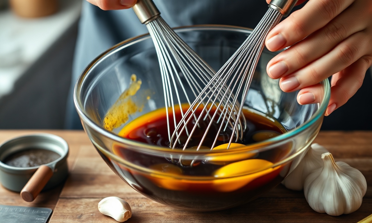 A mistura dos ingredientes líquidos para o tempero.