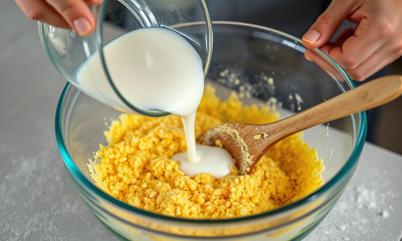 O momento de misturar os ingredientes líquidos e secos.