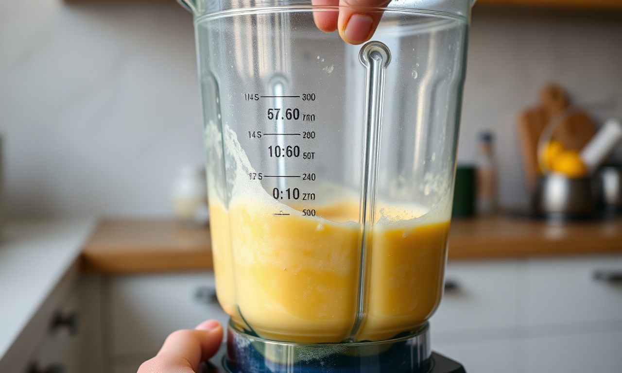 O momento em que os ingredientes líquidos são batidos no liquidificador.