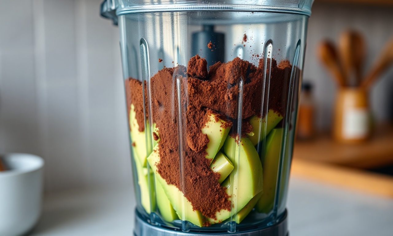 Sobremesa De Abacate Cremosa Com Chocolate: Pronta Em 10 Min 5 O momento de bater o abacate com o chocolate no liquidificador.