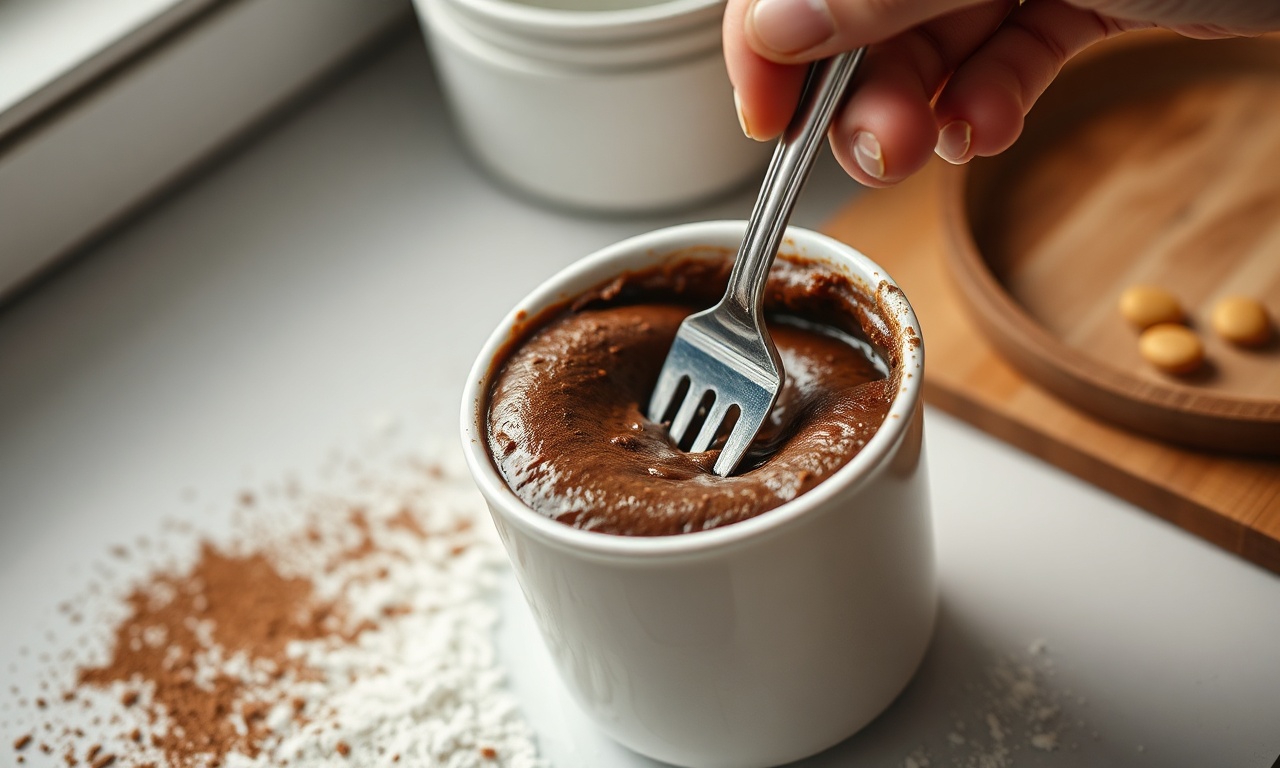 Misturando os ingredientes secos e líquidos na caneca