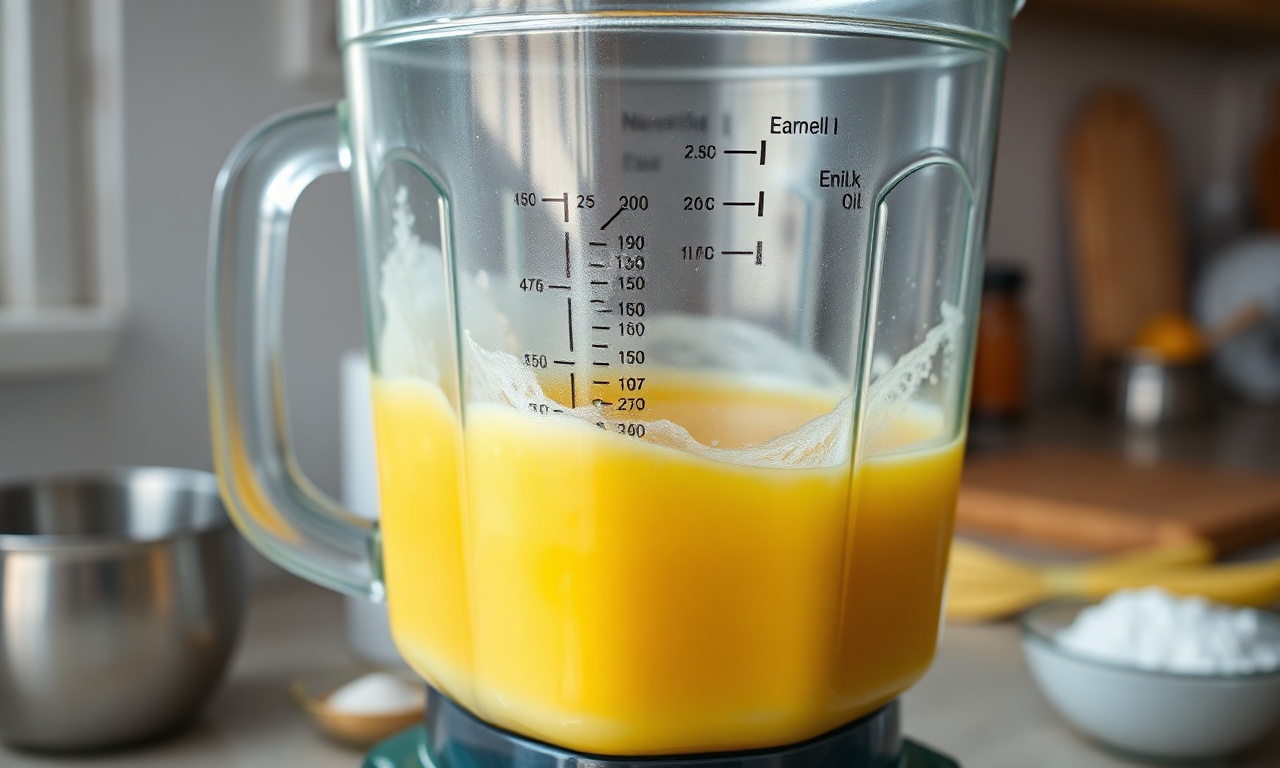 Misturando os ingredientes líquidos no liquidificador.
