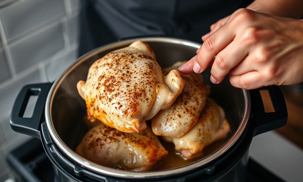 Selando os pedaços de frango na panela para criar a crosta dourada.