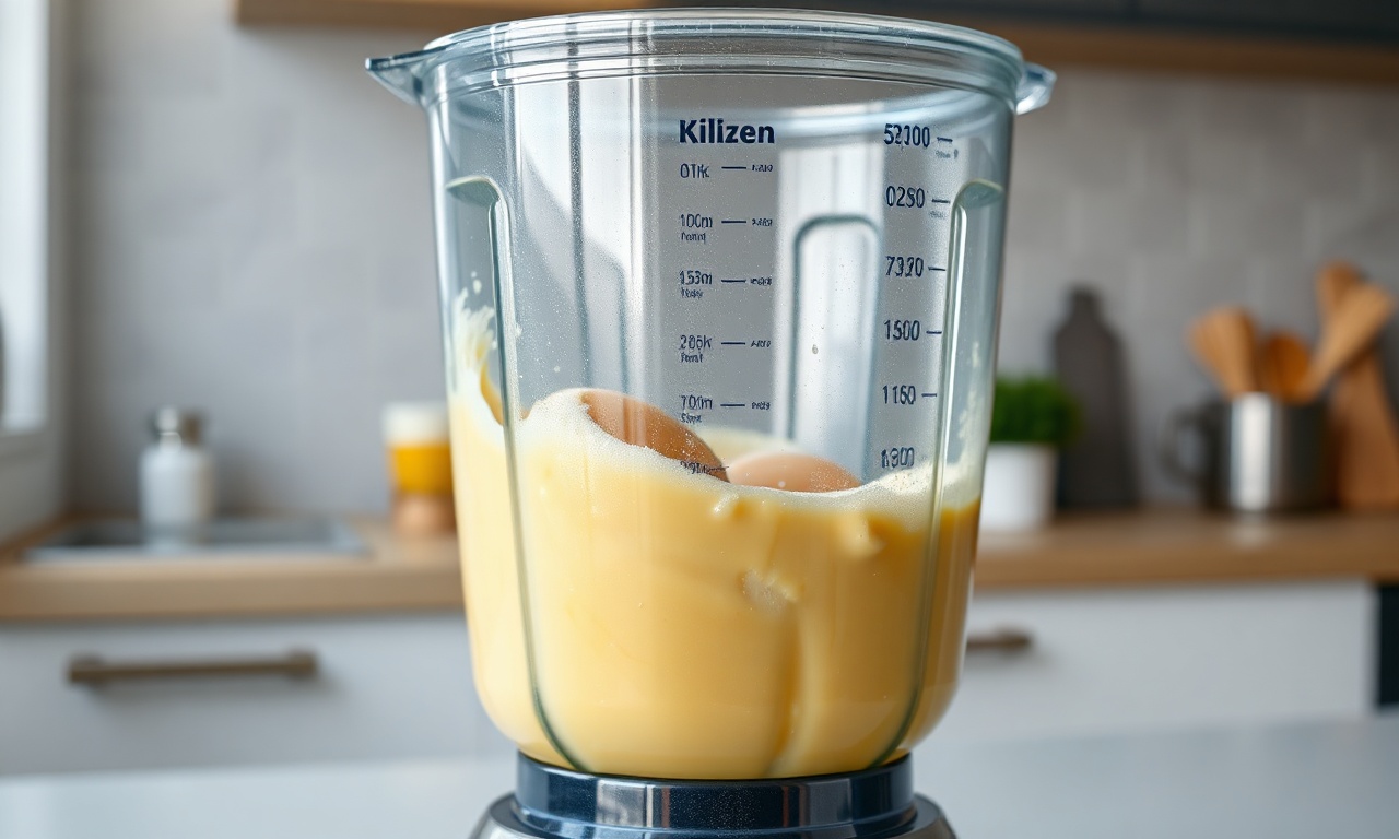 O momento de bater a massa homogênea e aerada no liquidificador.