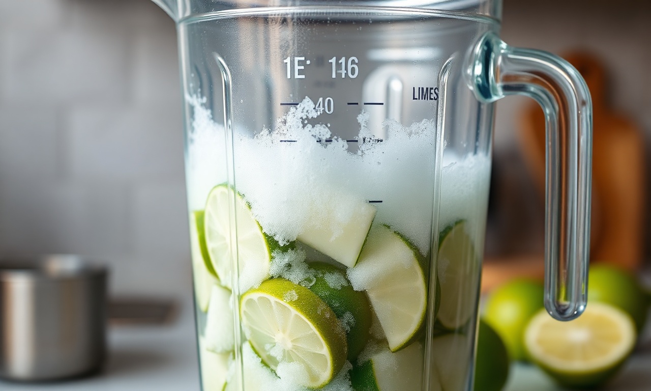 Suco De Limão Com Casca: Aromático E Pronto Em 5 Minutos 5 O momento em que os pedaços de limão inteiro são batidos com água e açúcar no liquidificador.