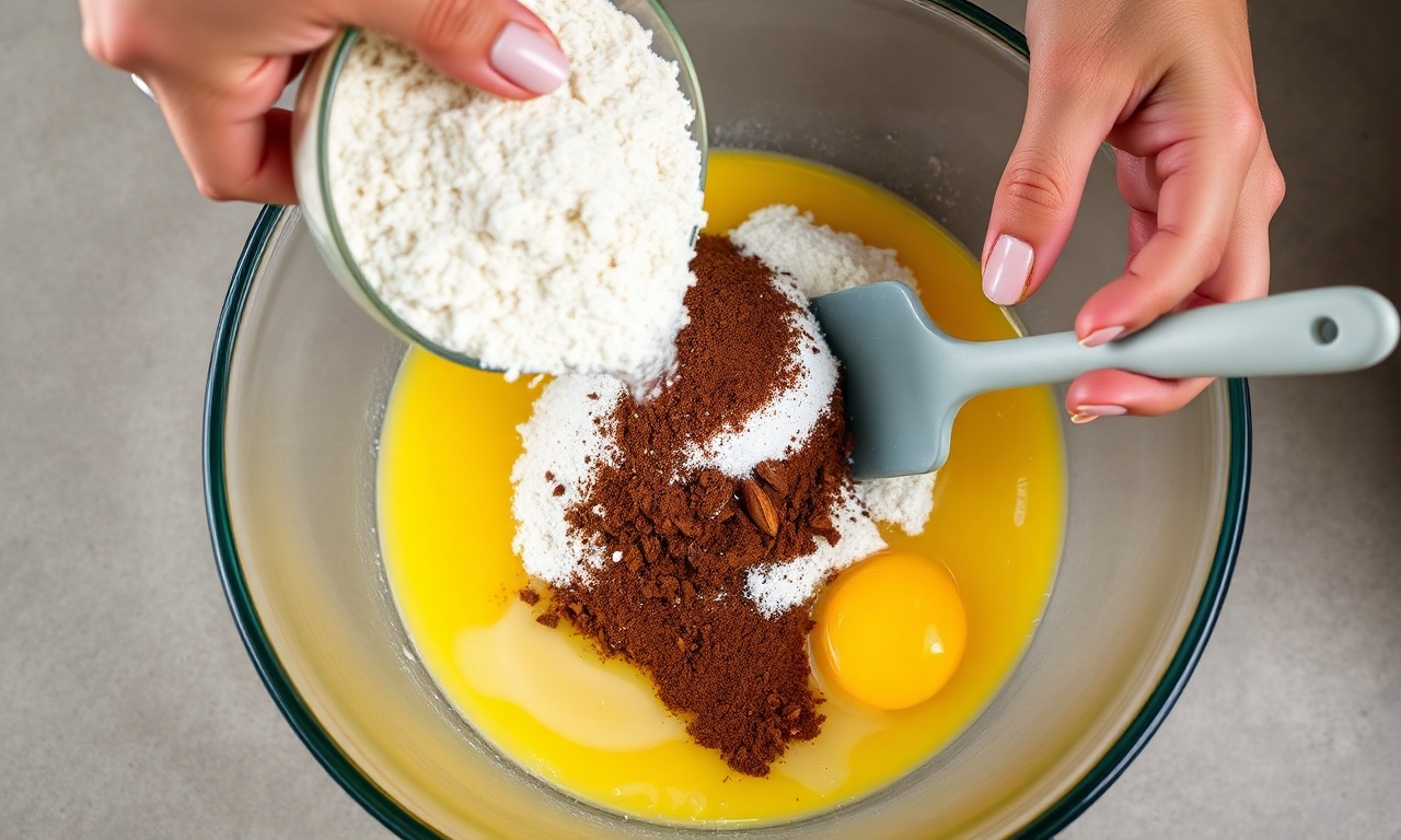 Bolo De Chocolate Com Farinha De Amêndoas: Úmido E Sem Glúten 5 O momento de incorporar os ingredientes secos aos líquidos.