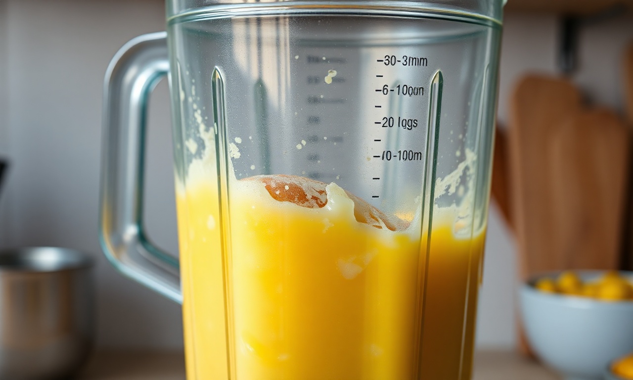 A mistura dos ingredientes líquidos sendo batida no liquidificador.