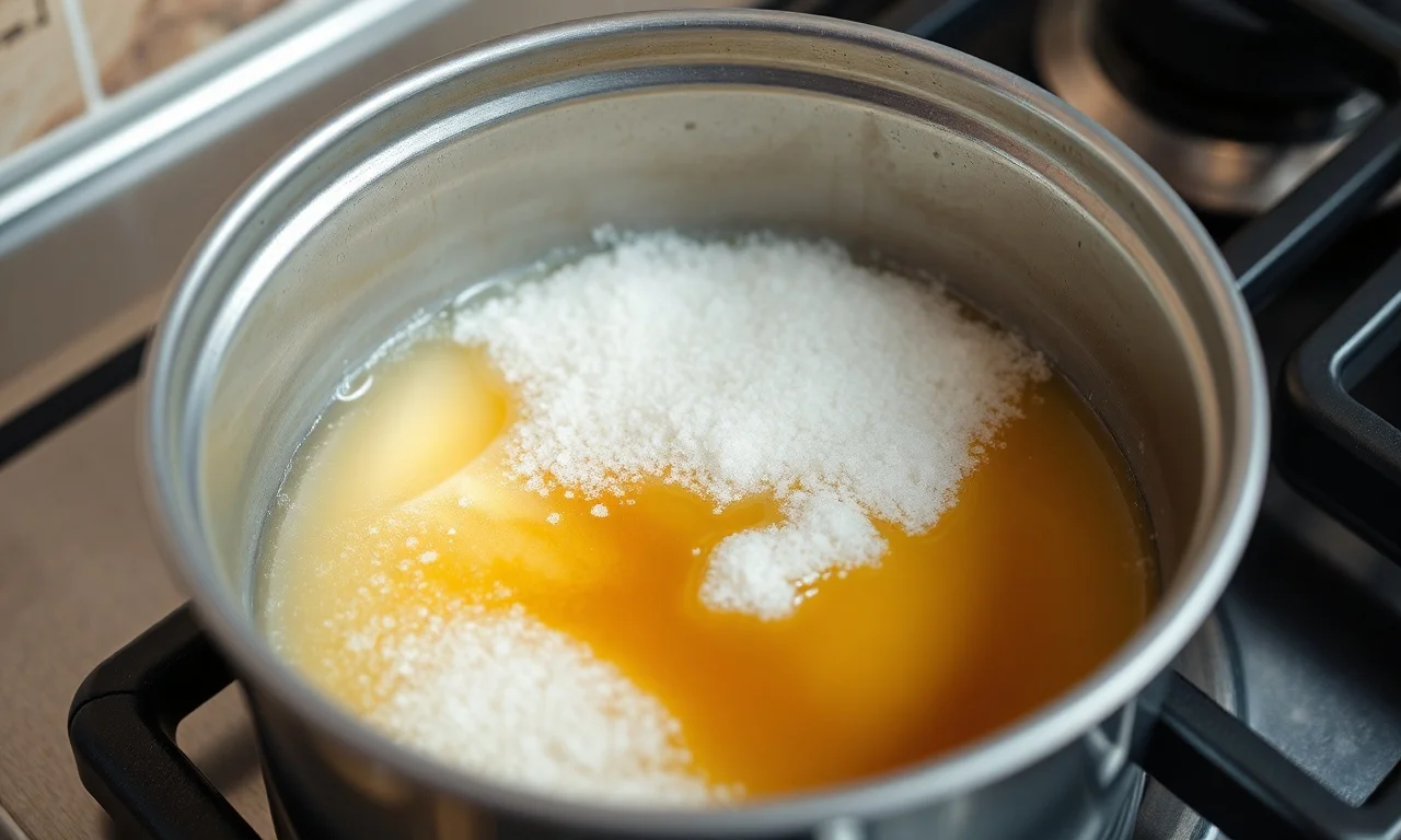 O momento de caramelizar o açúcar diretamente na forma de pudim.