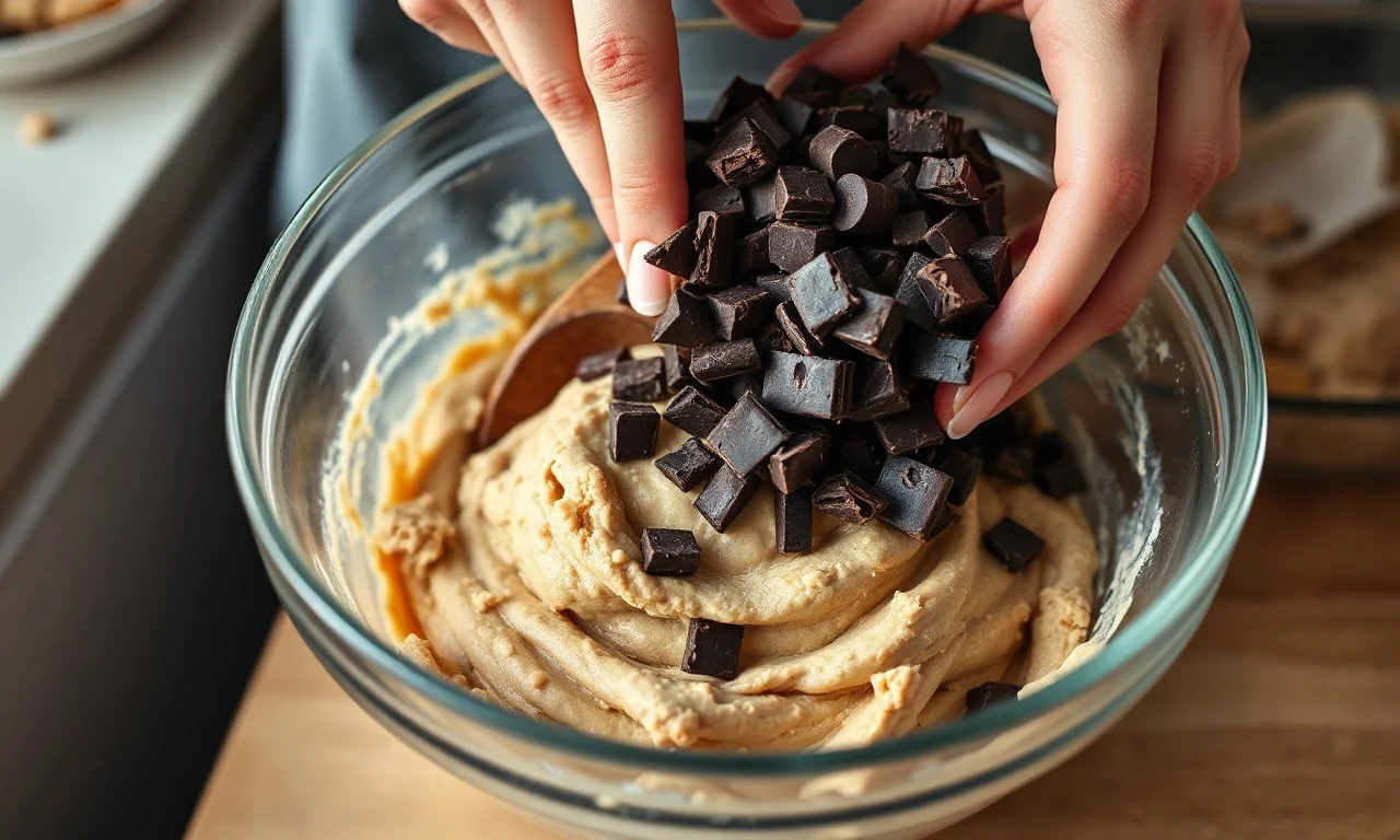 Incorporando os pedaços de chocolate na massa de tahine