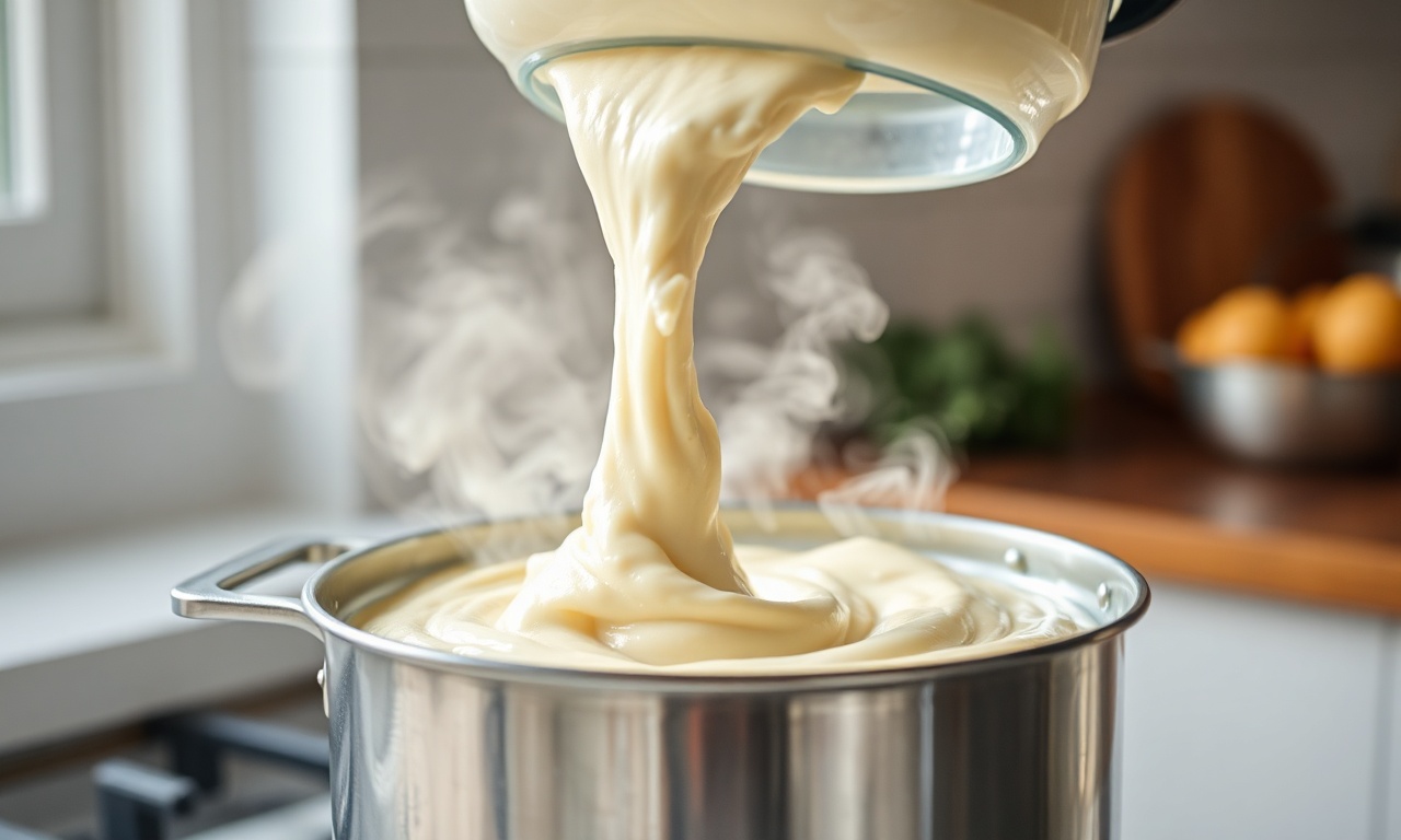 O momento de bater a batata cozida com o creme de leite.