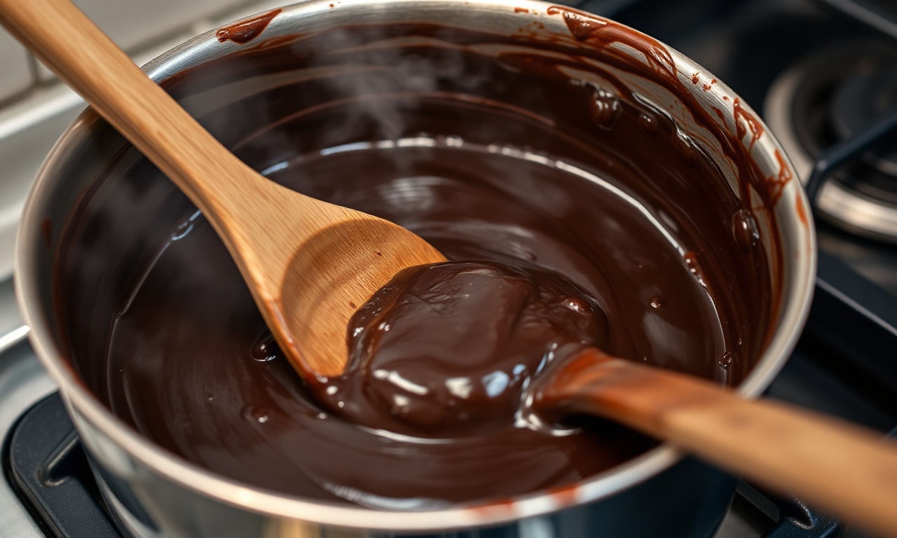 O ponto de cozimento do creme, engrossando na panela.