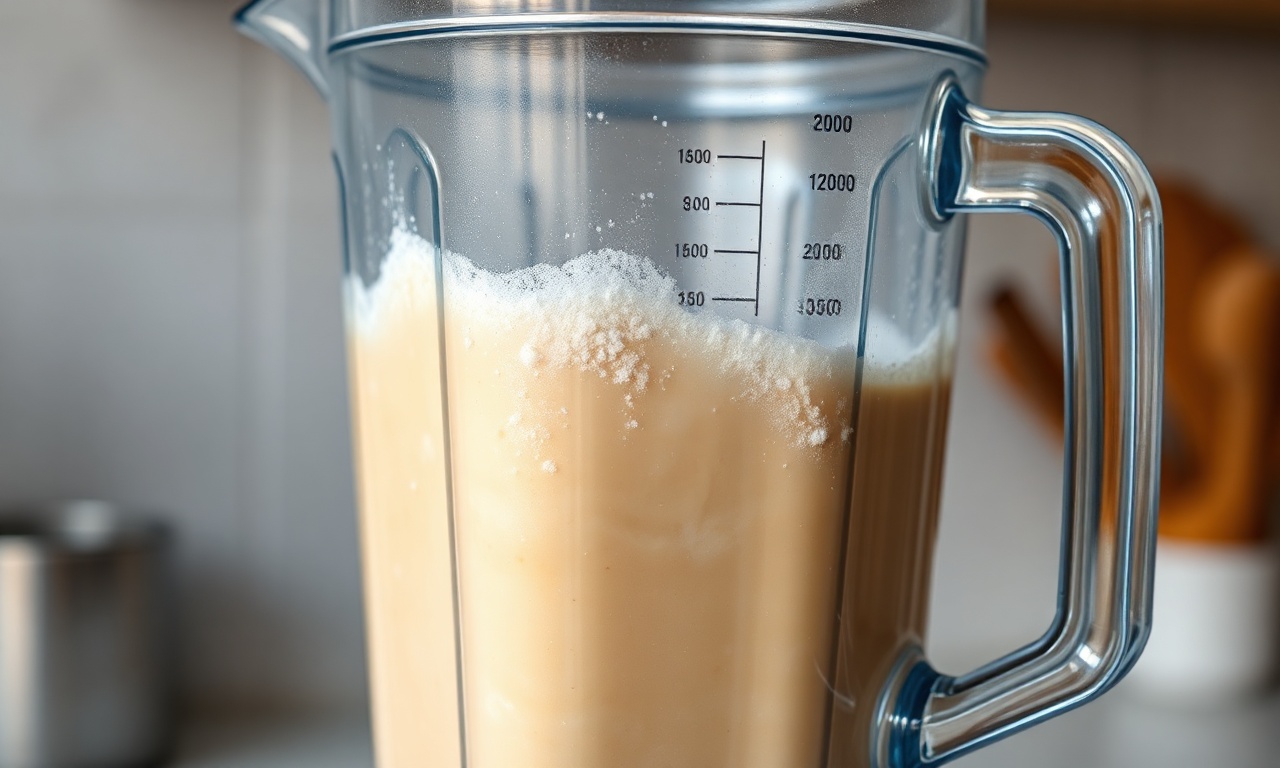 O momento de triturar a paçoca com o leite em pó no liquidificador.