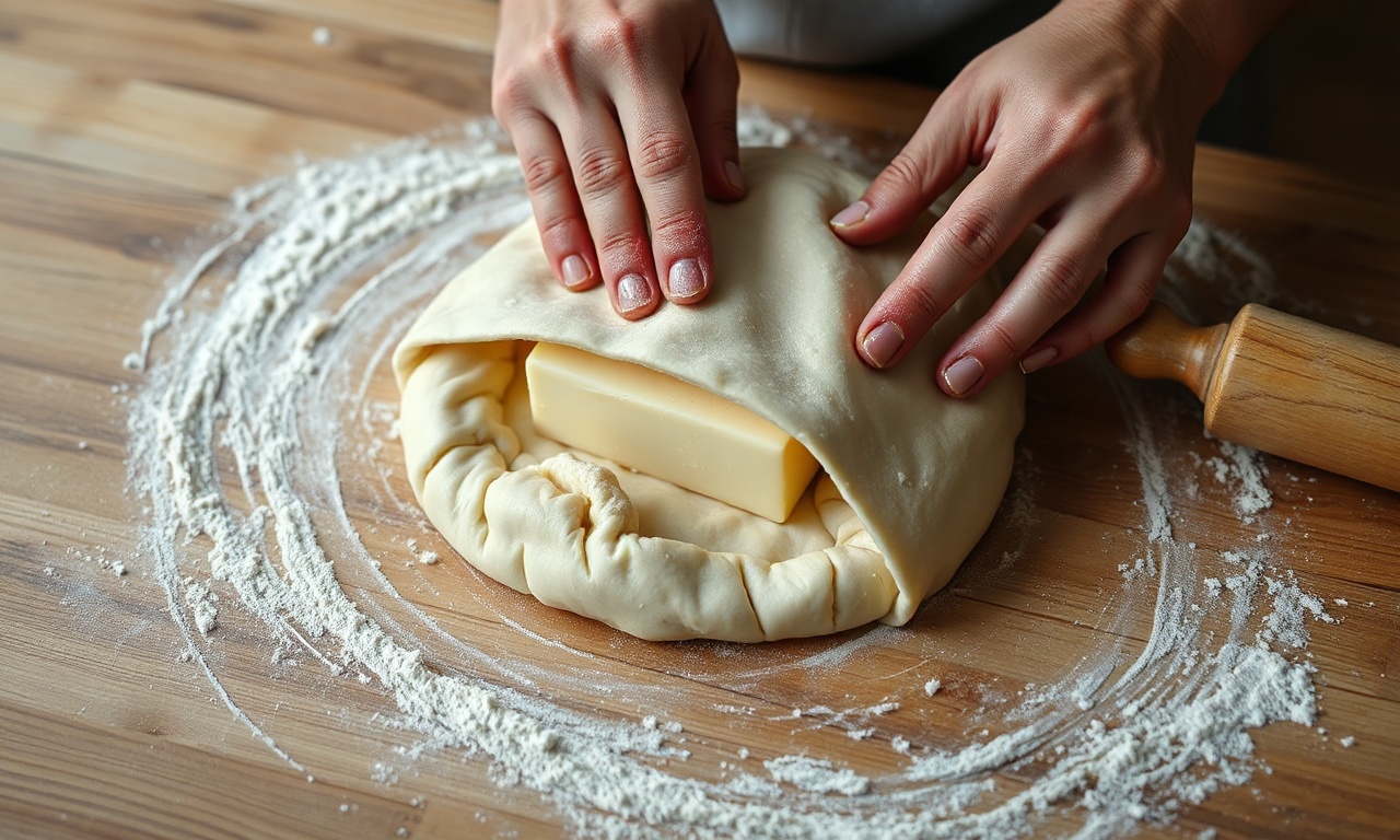 O momento da lamination com a manteiga sendo envolvida pela massa