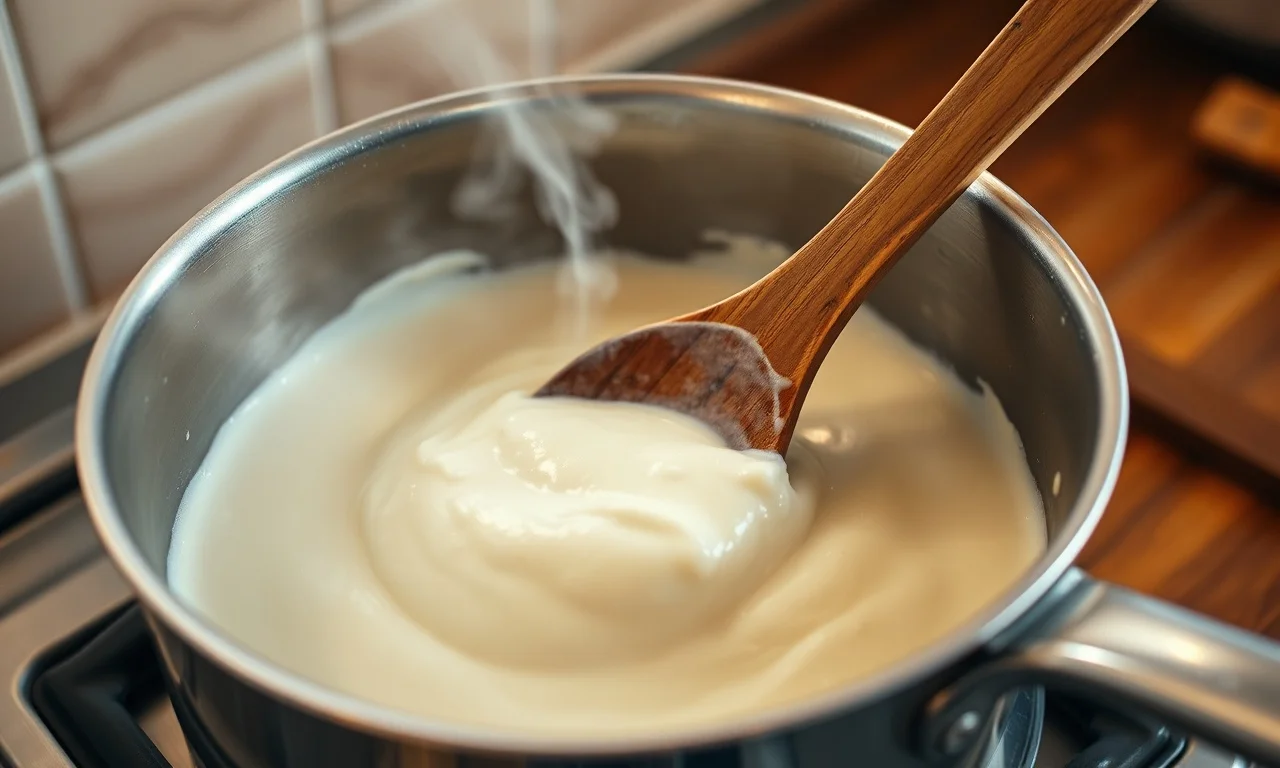 O momento de cozinhar a mistura na panela até engrossar.