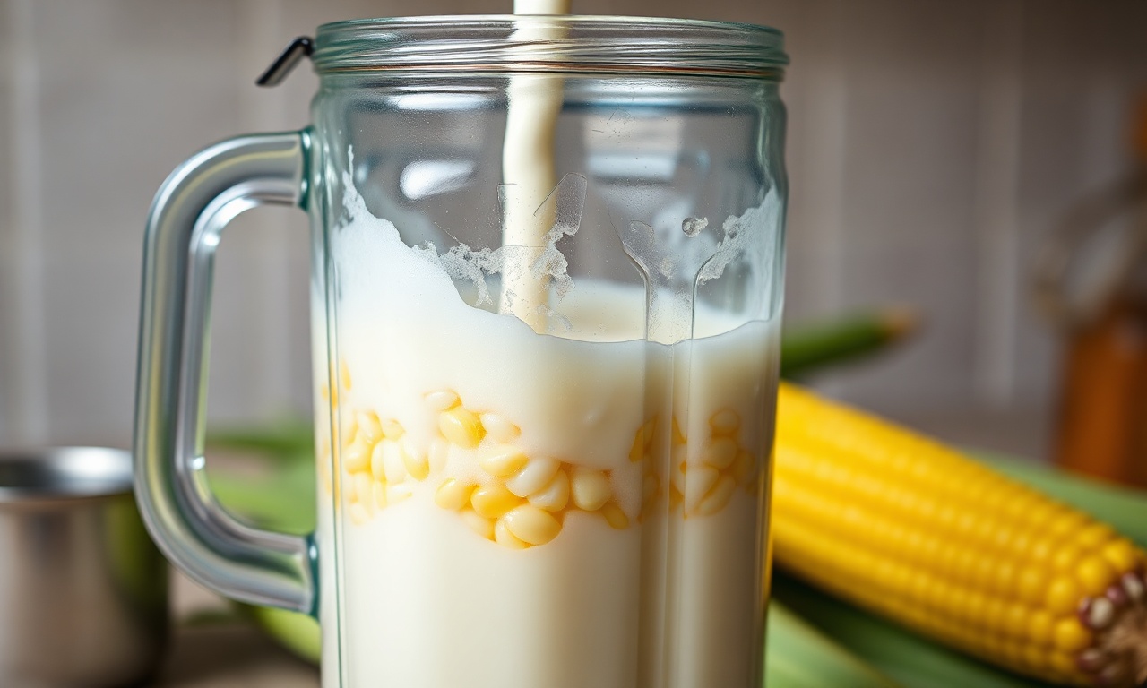 Batedeira de milho com leite para extrair o creme natural.