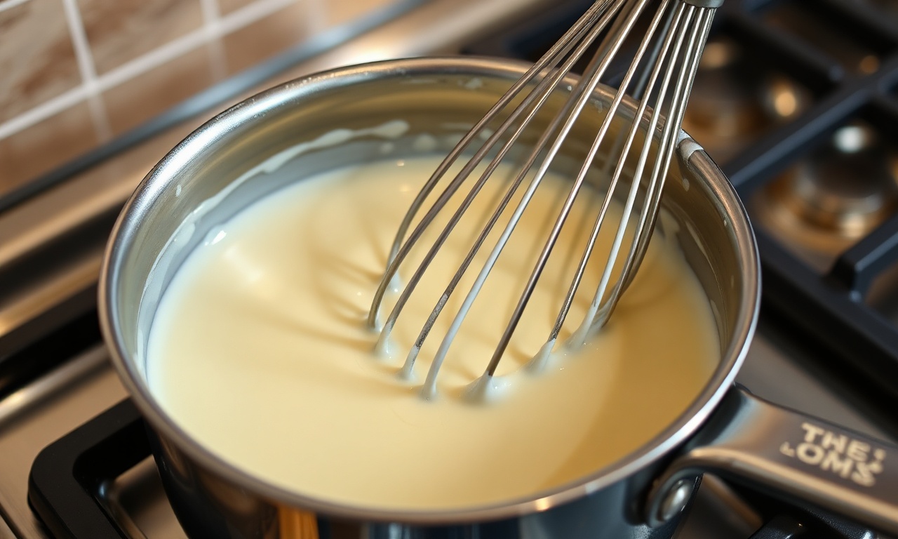 O momento de preparar o molho béchamel rápido na panela.