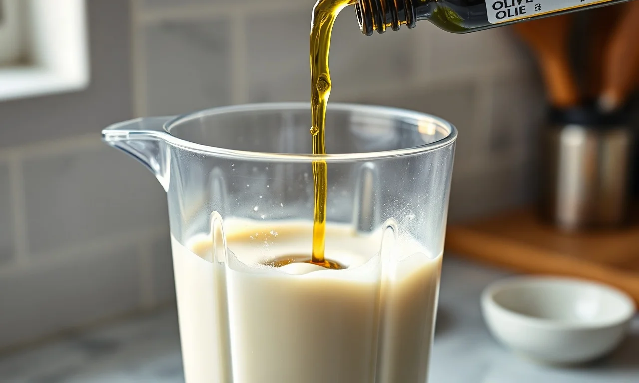 Azeite sendo adicionado em fio ao liquidificador com a mistura de iogurte.