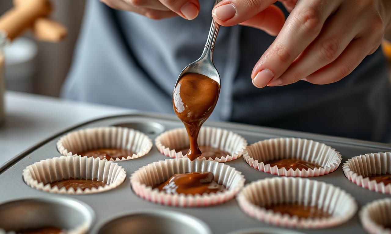 Muffin De Nutella: Receita Fofinha Com 5 Ingredientes E Sem Ovo 5 Adicionando Nutella cremosa no centro de cada forminha antes de ir ao forno