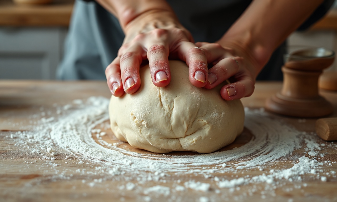 Pão De Forma Na Airfryer Fofinho Com 5 Ingredientes 5 Massa sendo sovada à mão até ficar lisa e elástica.