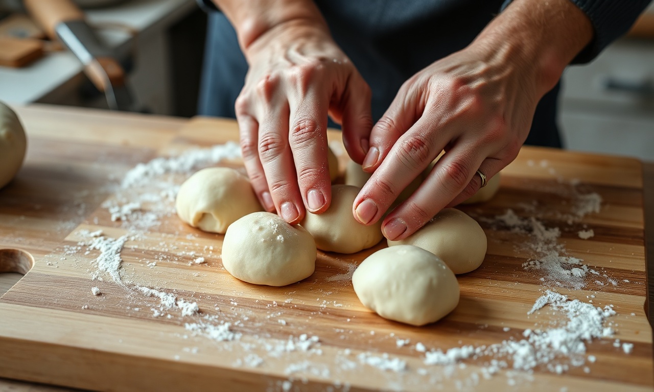 Modelagem das porções de massa em pães.