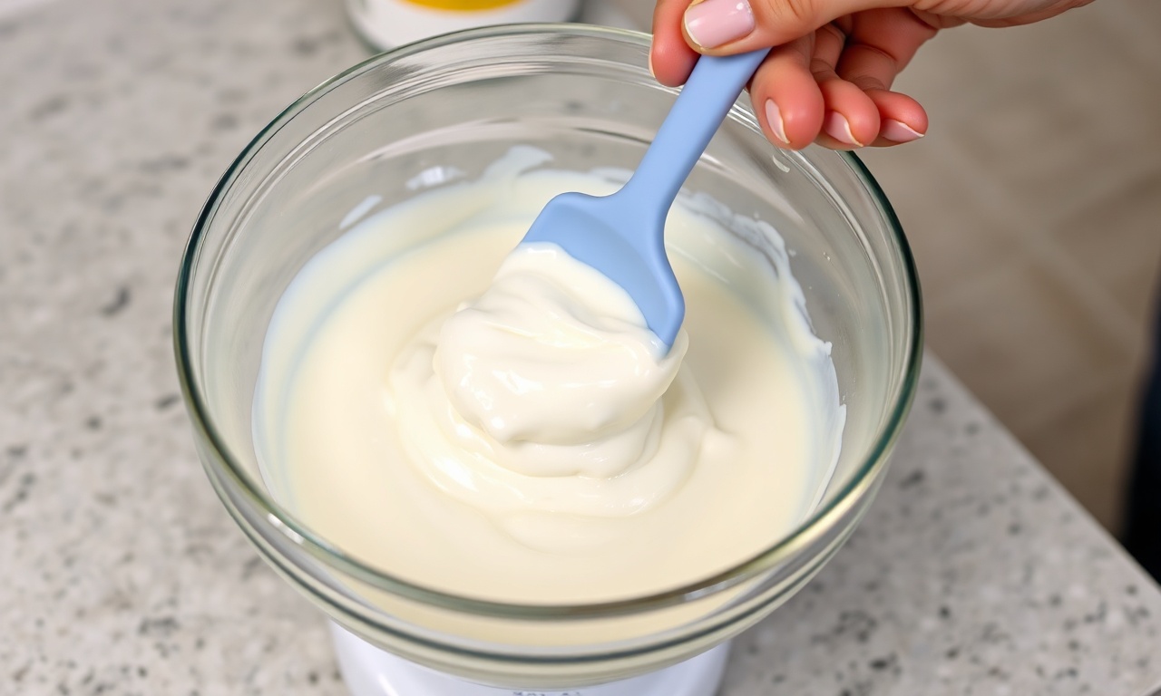 Creme de leite batido em ponto de chantilly sendo incorporado ao leite condensado.