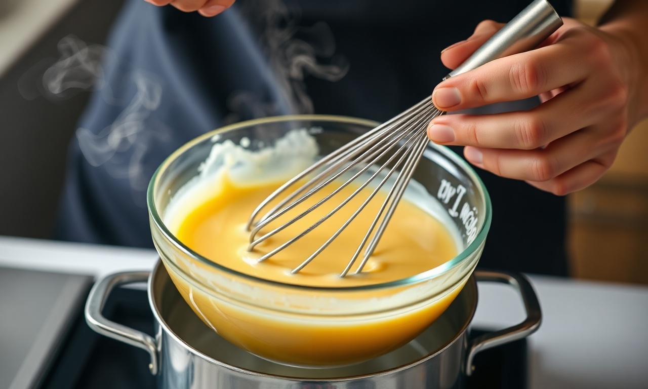 Cozinhando o creme de limão em banho-maria.