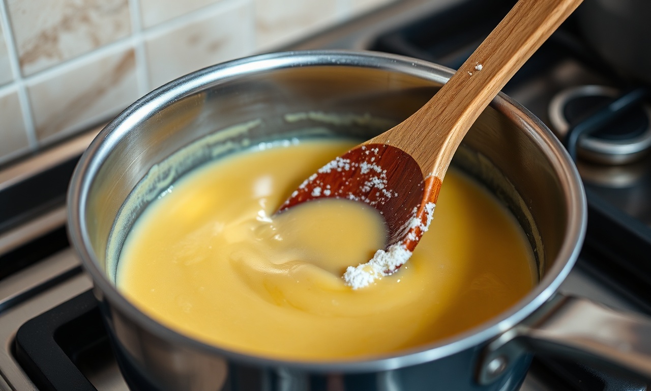 O momento de cozinhar o roux, a base da receita.