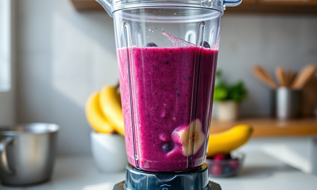 Smoothie De Frutas Vermelhas Cremoso Em 5 Min (Sem Iogurte) 5 O momento de bater as frutas congeladas no liquidificador