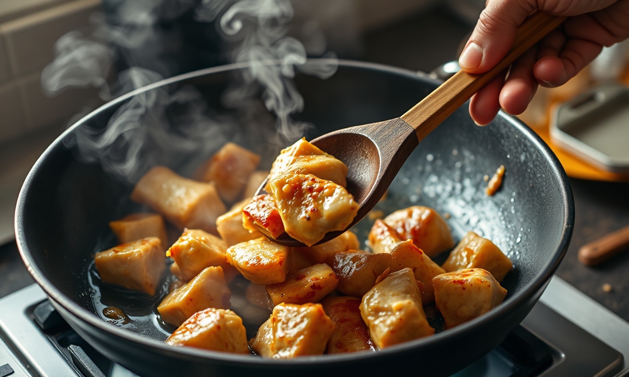 Selando o frango em lotes em uma panela grande para dourar