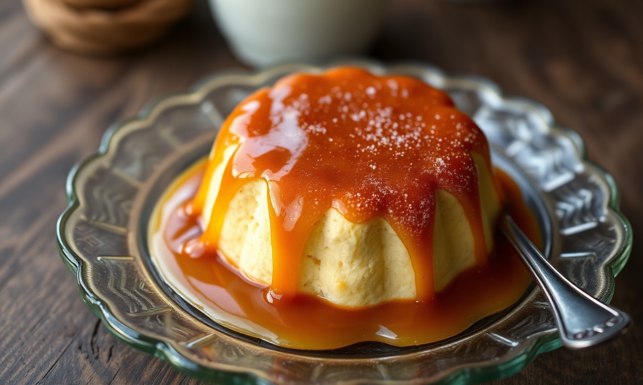 Pudim Com Creme De Leite: Receita Cremosa Que Desenforma Fácil 3 Pudim desenformado em prato de vidro, com calda de caramelo escorrendo pelas laterais, textura cremosa e homogênea.