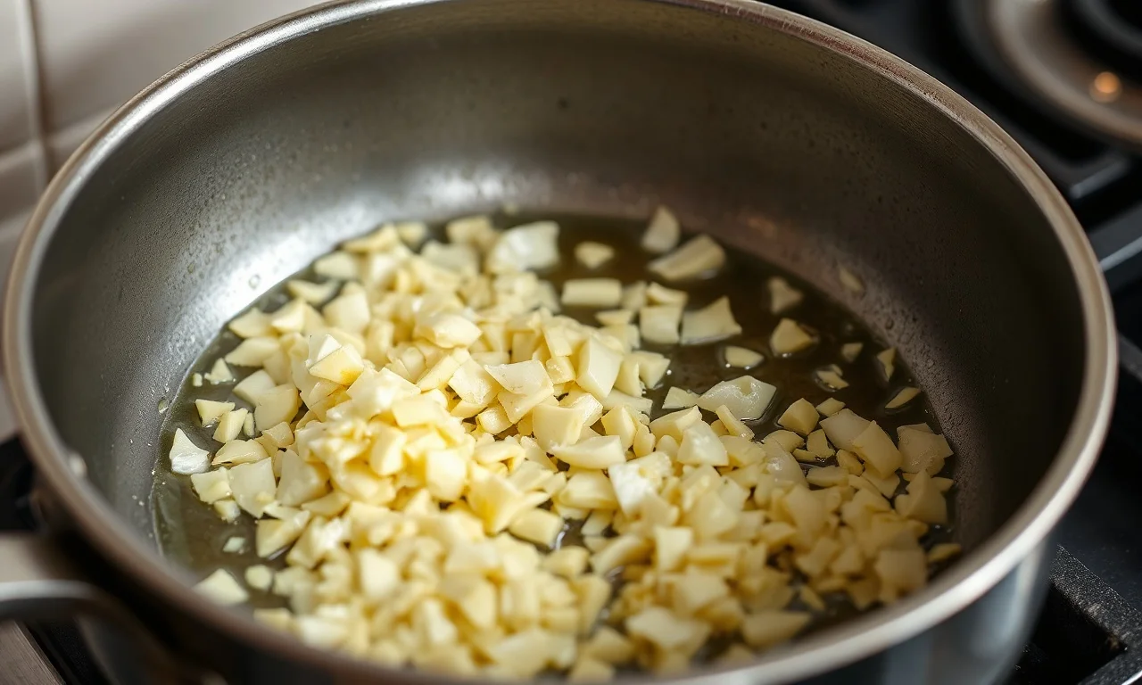 Arroz Para 2 Pessoas: Medida Exata Para Grãos Soltinhos 5 O momento de refogar o alho picado no óleo antes de adicionar o arroz.