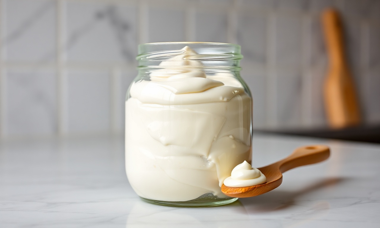 Como Congelar Requeijão Cremoso (Truque Para Ficar Perfeito) 3 Um pote de vidro com requeijão cremoso homogêneo e brilhante, misturado com creme de leite, pronto para ir ao freezer.
