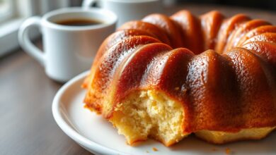 Rosca dourada, fofinha e com brilho natural, fatiada para mostrar a textura macia.