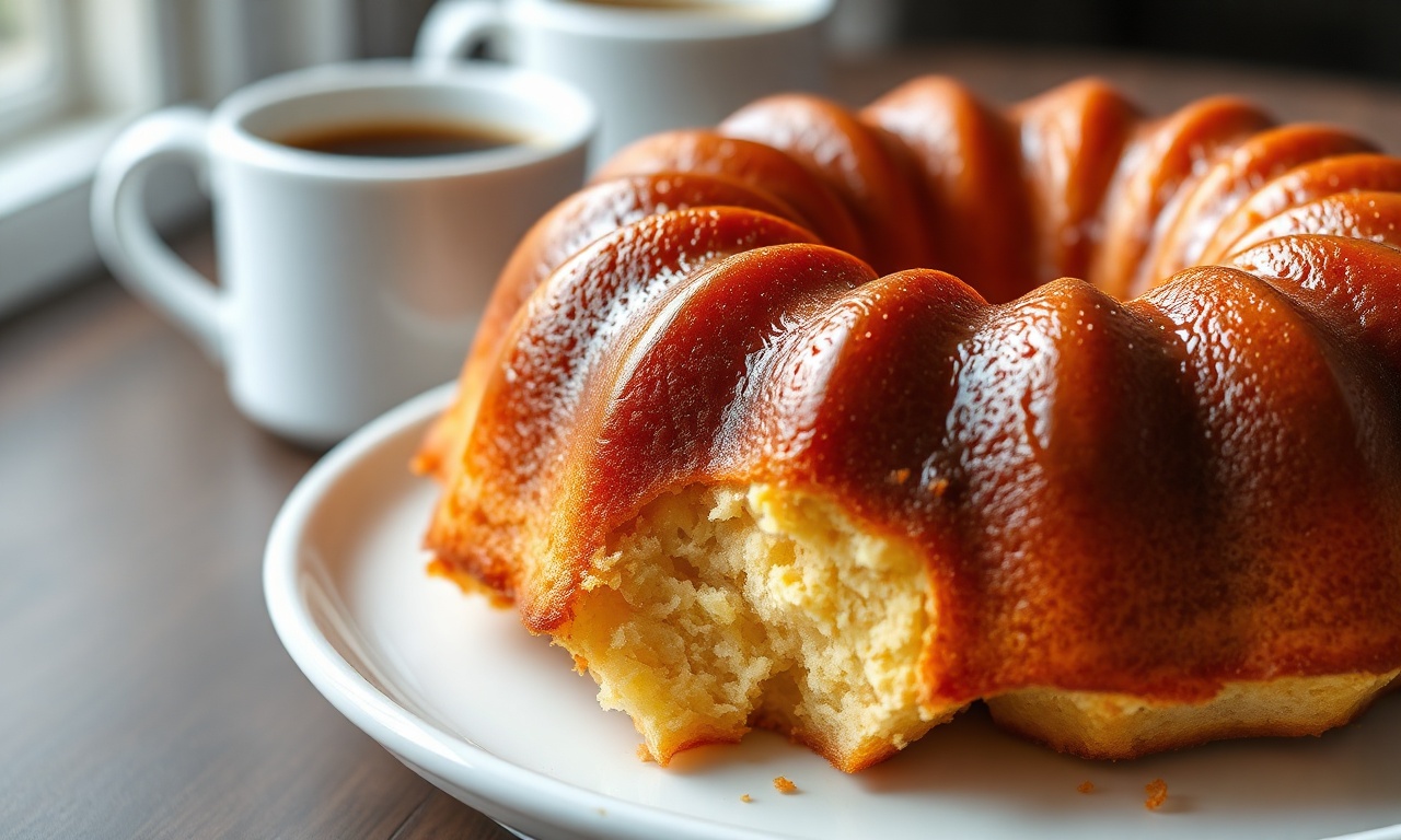 Rosca De Leite Condensado Fofinha Em 50 Min (Só 7 Ingredientes) 3 Rosca dourada, fofinha e com brilho natural, fatiada para mostrar a textura macia.