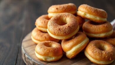 Rosquinhas douradas e fofinhas, perfeitas para um lanche leve.