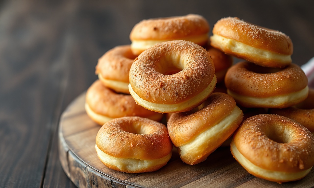 Rosquinhas douradas e fofinhas, perfeitas para um lanche leve.