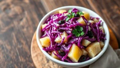 A salada finalizada, vibrante e cremosa, pronta para servir.
