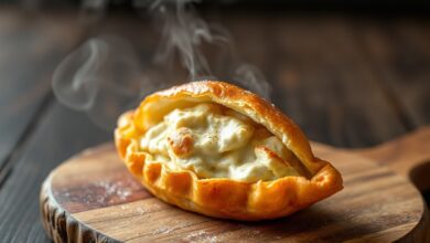 Salgados folhados dourados com recheio cremoso de frango, perfeitos para festas e lanches.