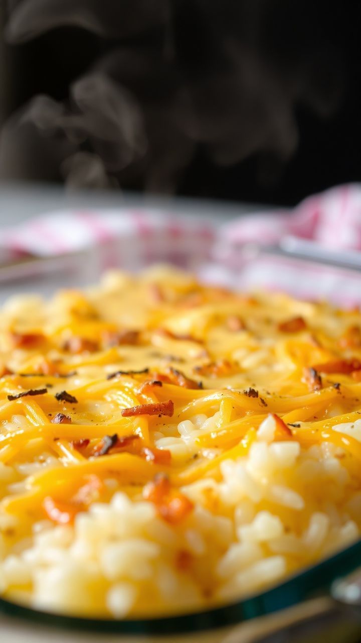 Refratário com arroz cremoso e queijo dourado