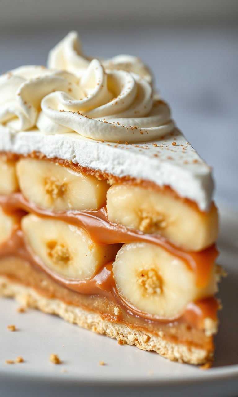 Fatia de banoffee com camadas visíveis