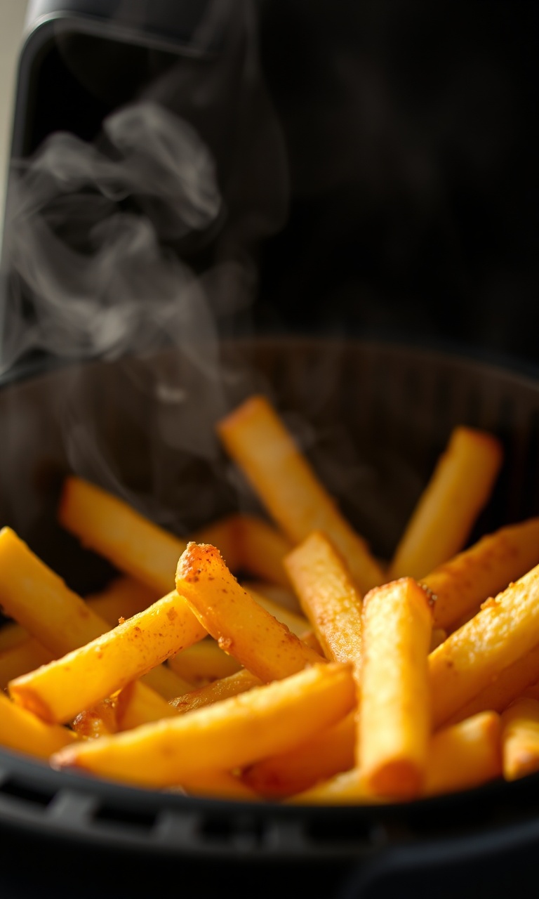 Palitos de batata dourados e crocantes na airfryer