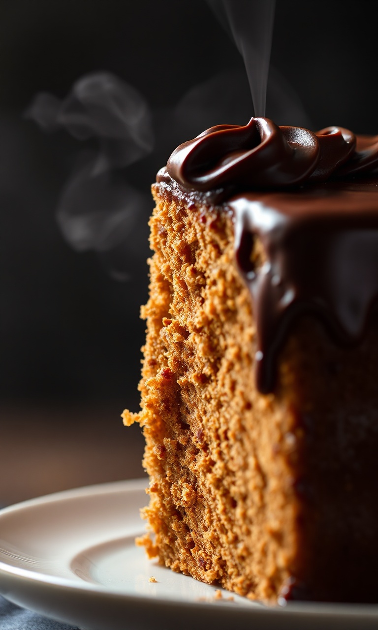 Bolo de cenoura alto e fofinho coberto com calda de chocolate brilhante