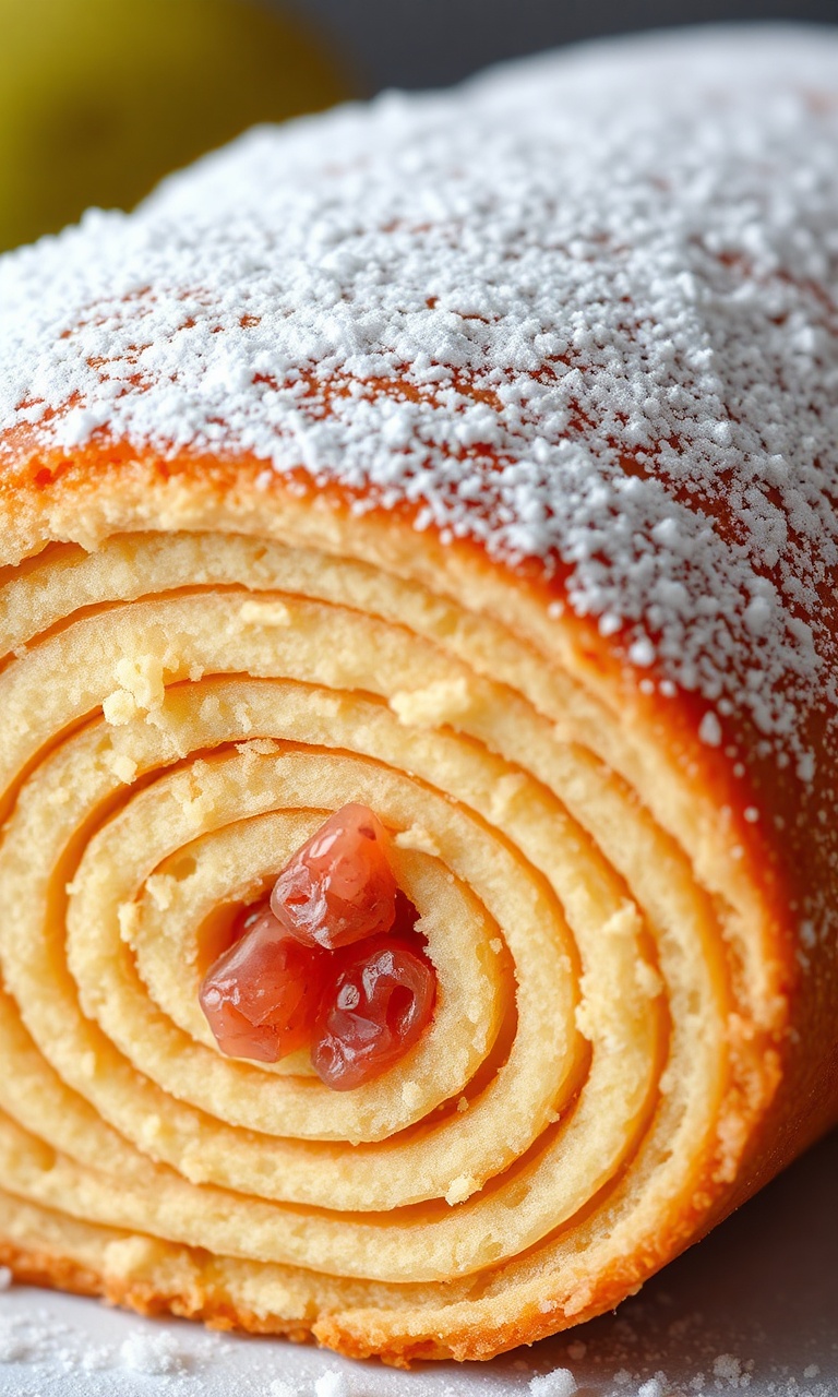Fatias delicadas de bolo de rolo mostrando a espiral perfeita