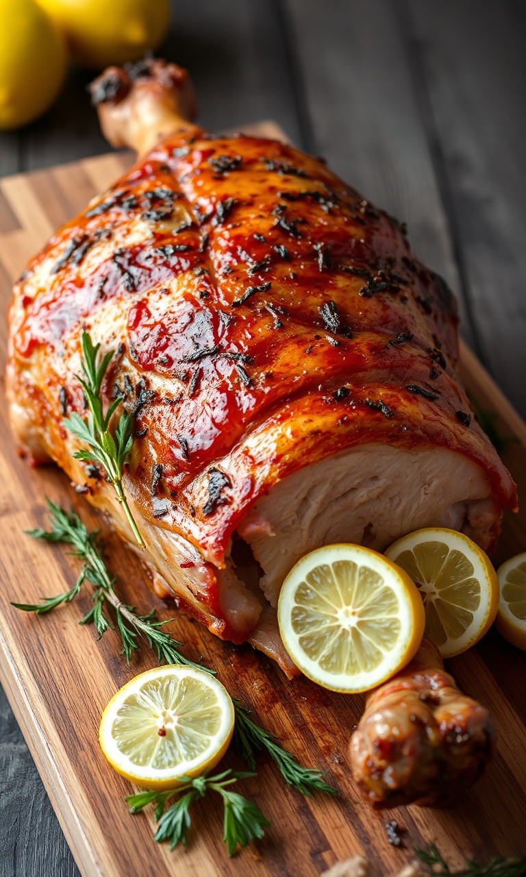Pernil assado inteiro com pele dourada e crocante