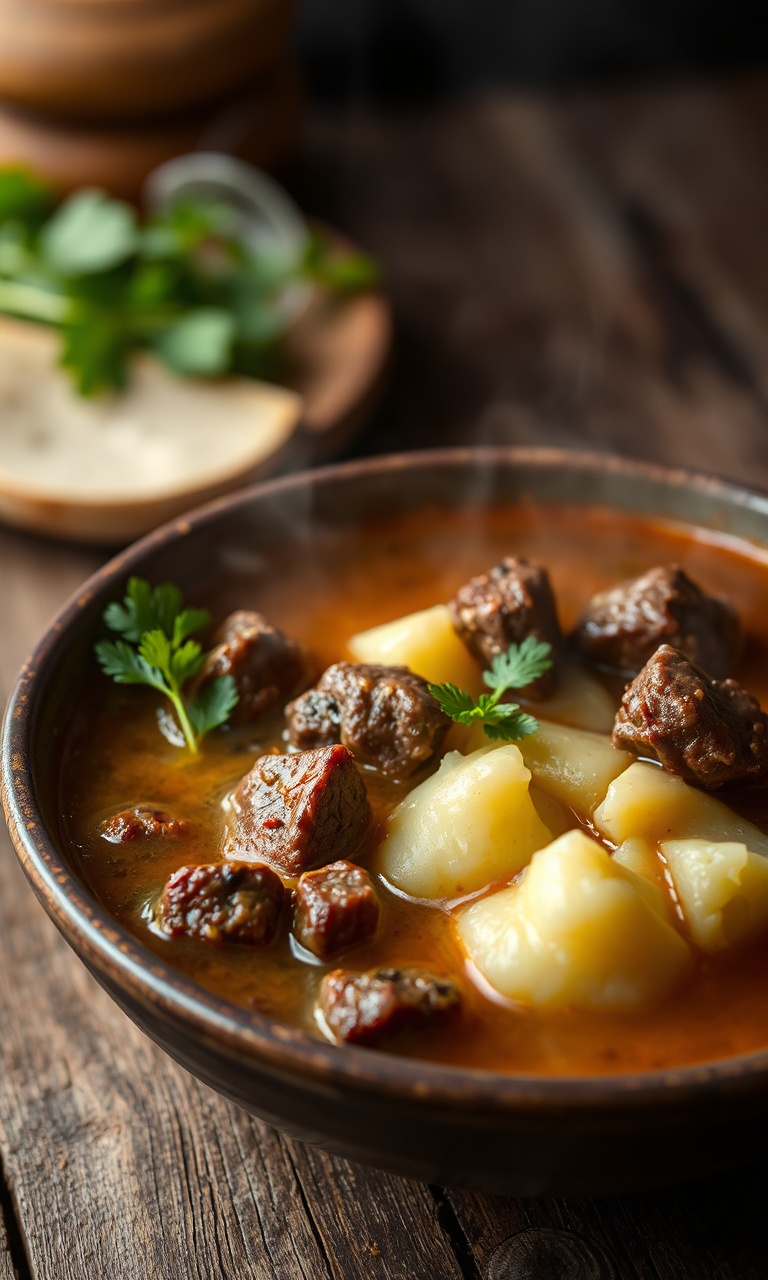 Cubos de carne macia e mandioca cremosa em caldo encorpado, clássico da cozinha brasileira.
