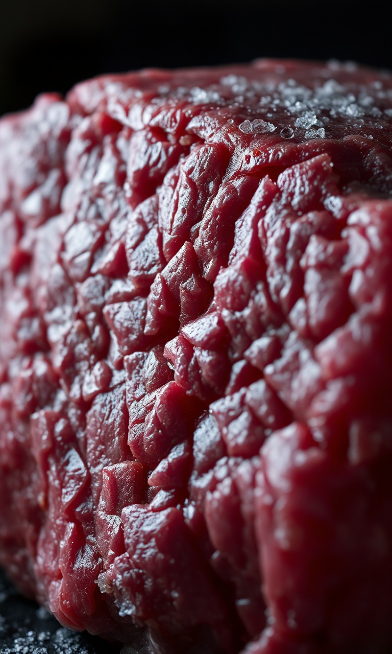 Carne com cristais de gelo e sinais de queimadura pelo frio