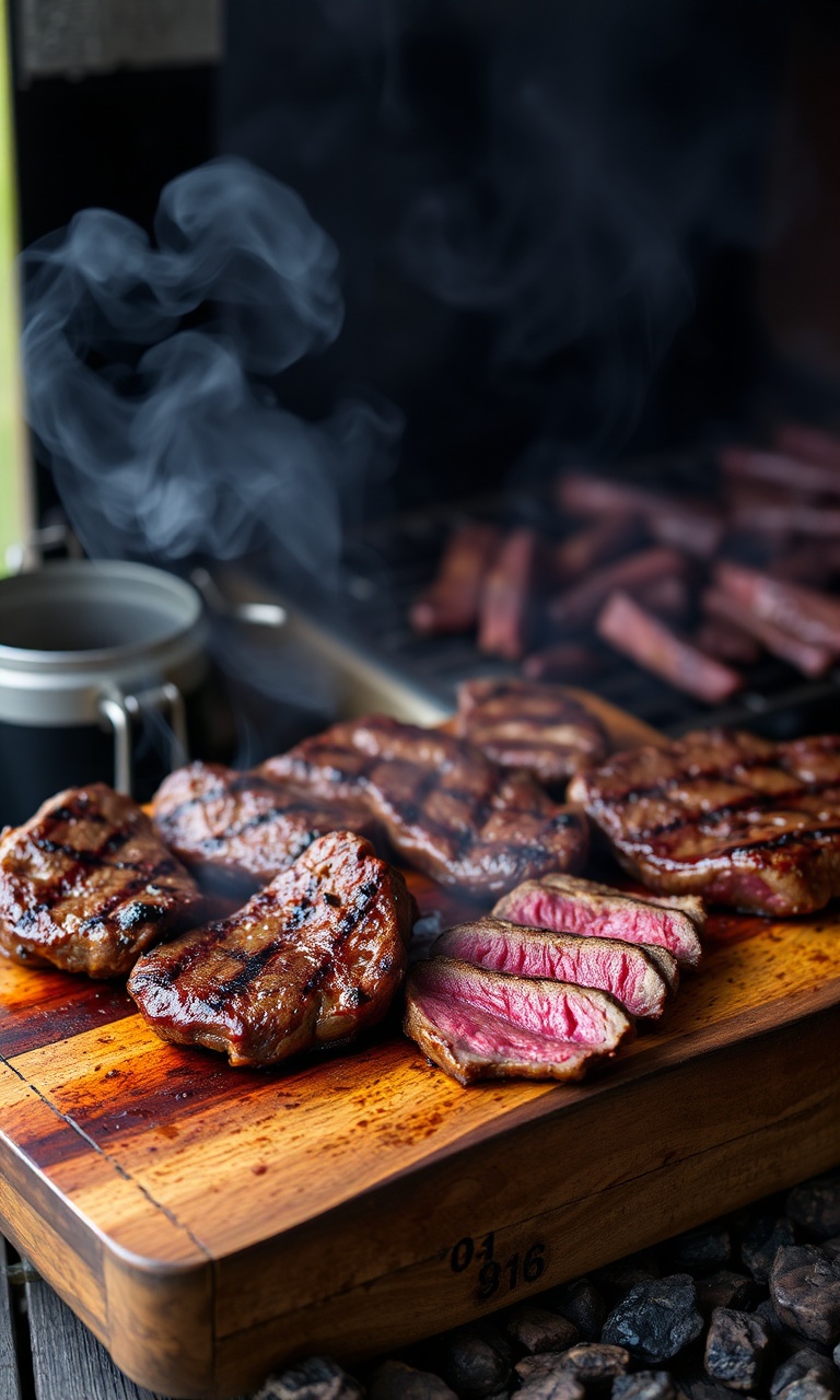Seleção de carnes assadas e fatiadas com textura suculenta