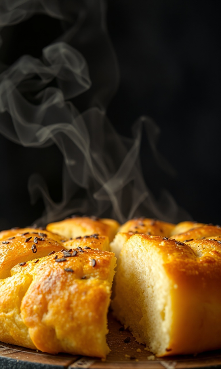 Pães de queijo dourados com textura elástica sendo partidos ao meio
