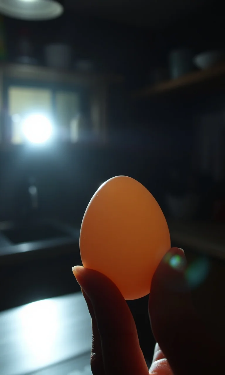Mão segurando um ovo contra a luz para testar a frescura