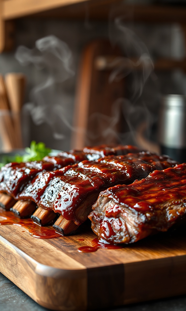 Costela bovina caramelizada e dourada, pronta para ser servida.
